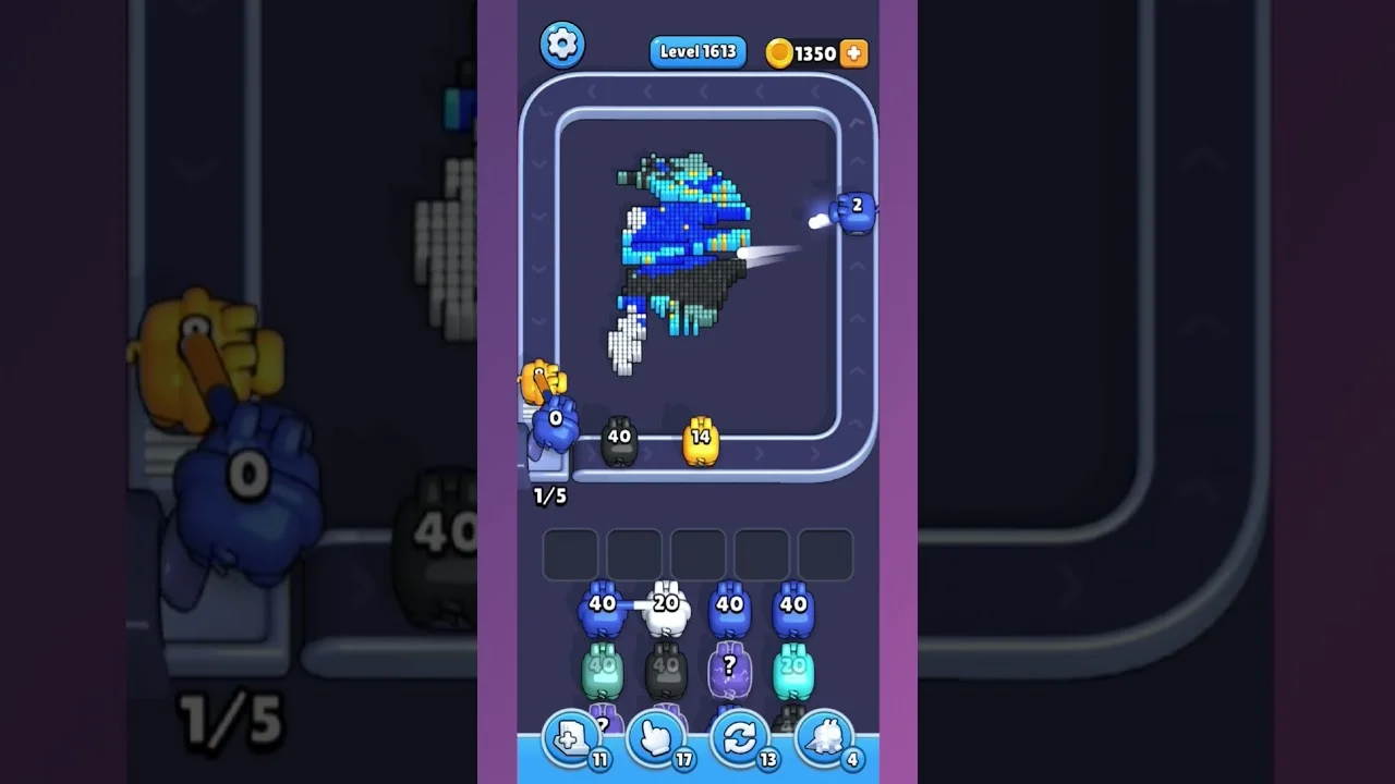 Pixel Flow Level 1613 grid layout and solution screenshot