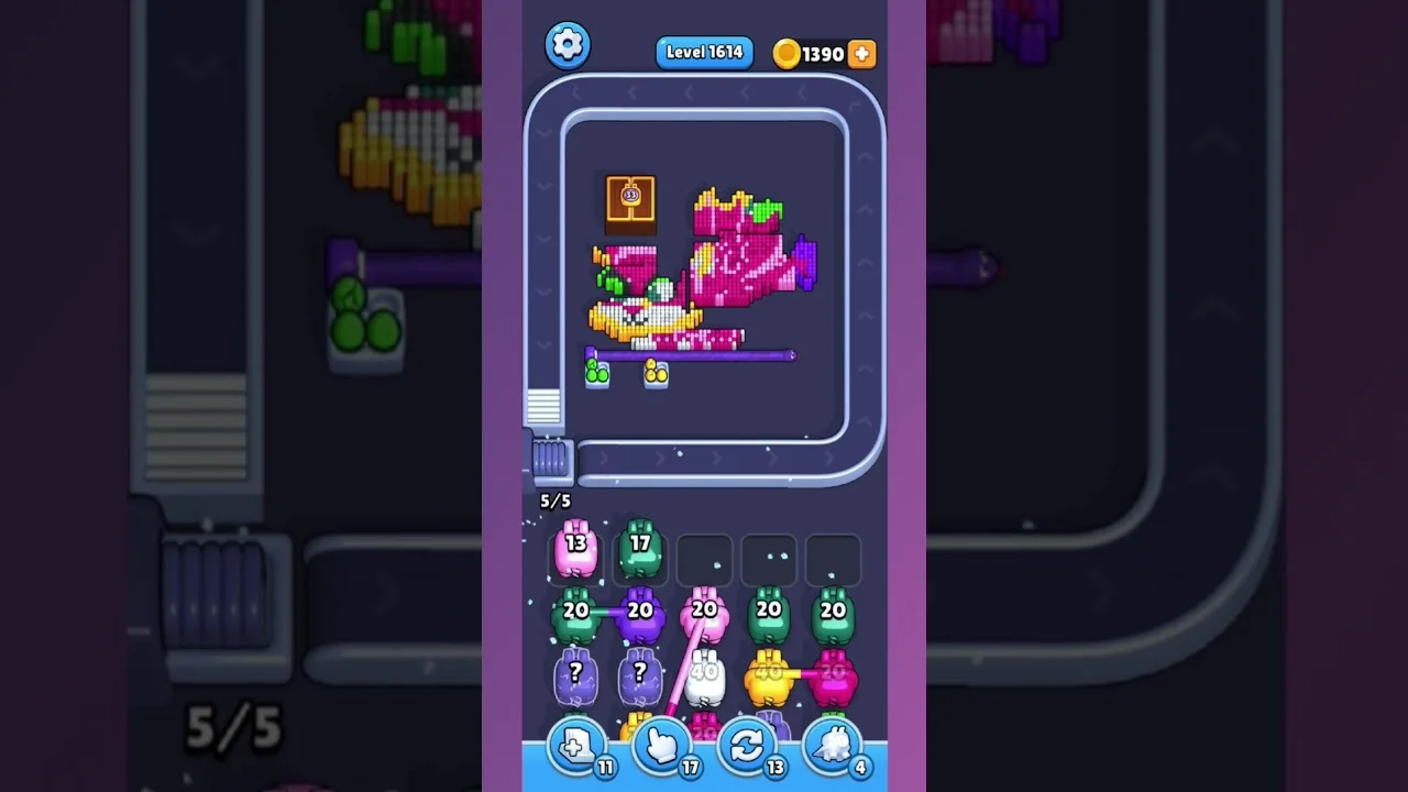 Pixel Flow Level 1614 grid layout and solution screenshot