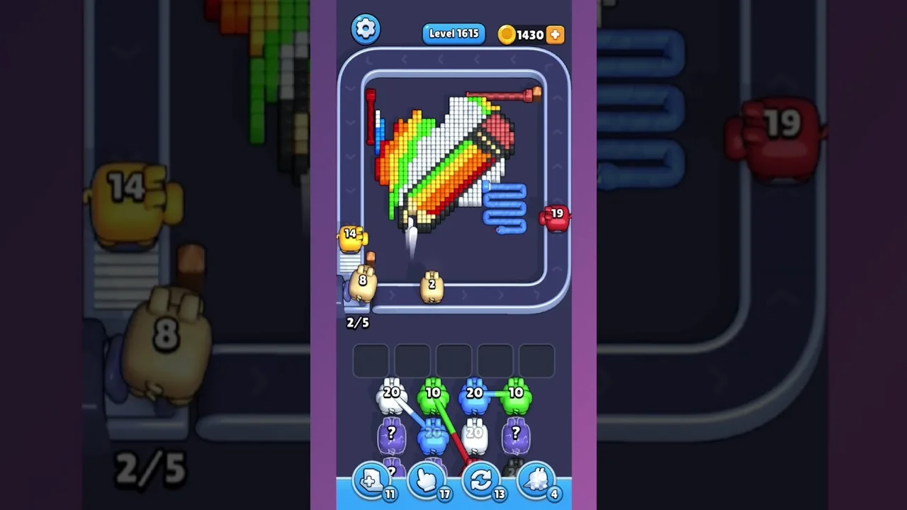 Pixel Flow Level 1615 grid layout and solution screenshot