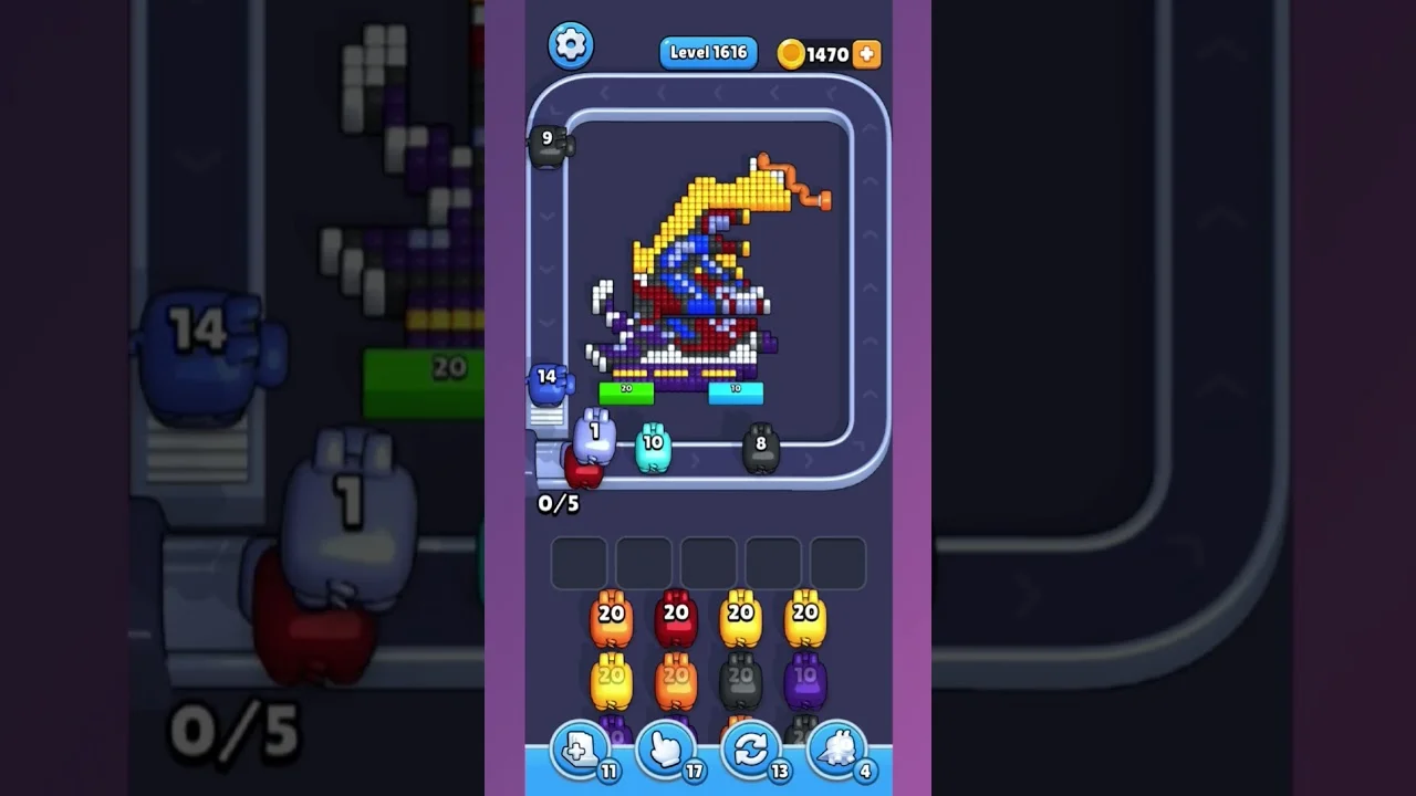 Pixel Flow Level 1616 grid layout and solution screenshot