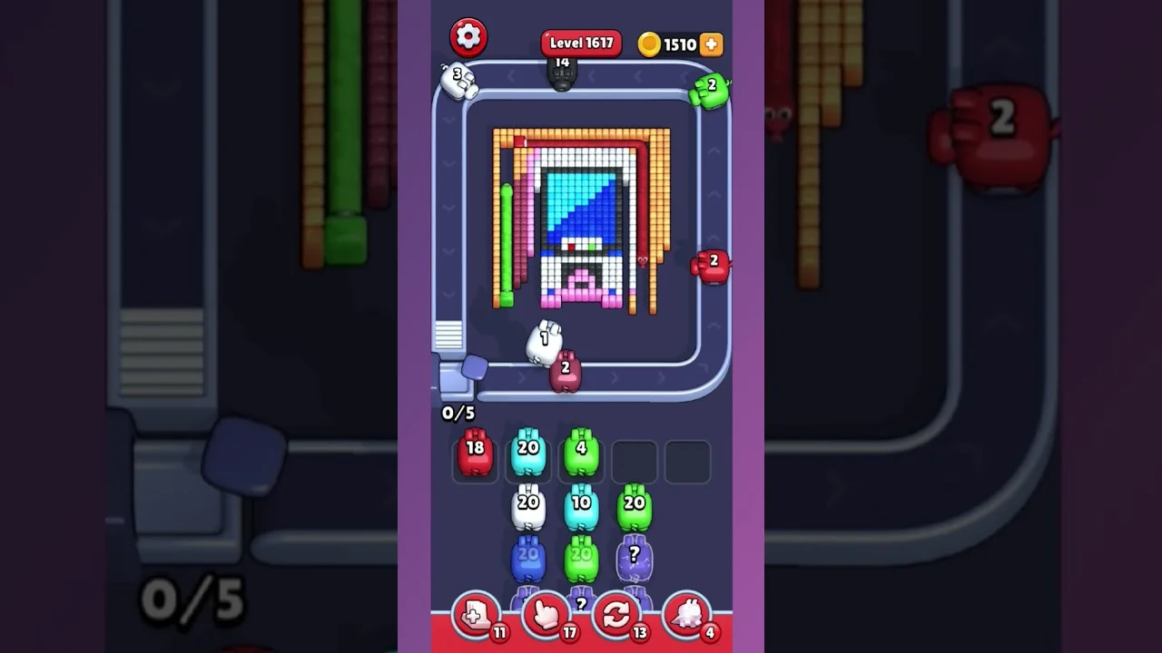 Pixel Flow Level 1617 grid layout and solution screenshot