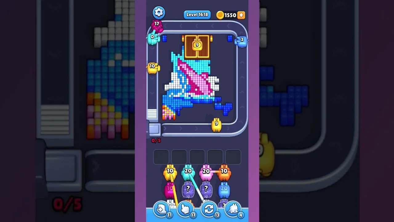 Pixel Flow Level 1618 grid layout and solution screenshot