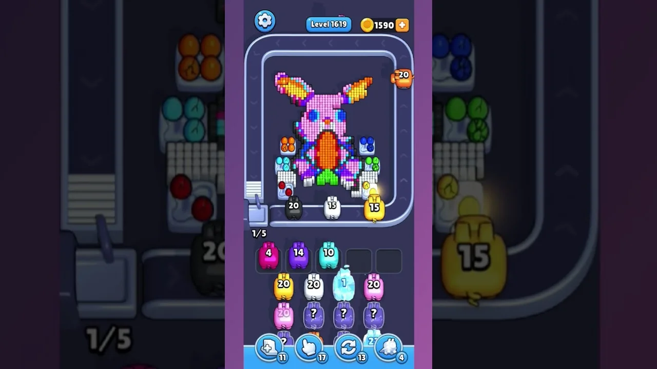 Pixel Flow Level 1619 grid layout and solution screenshot