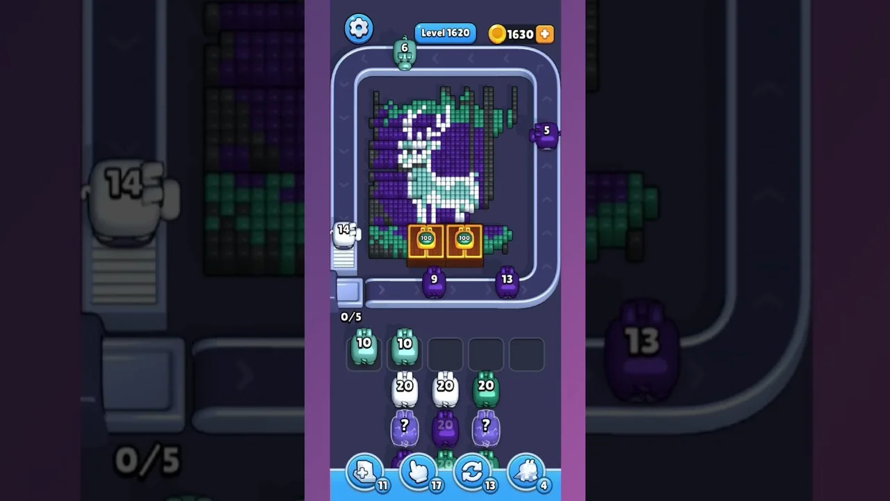 Pixel Flow Level 1620 grid layout and solution screenshot