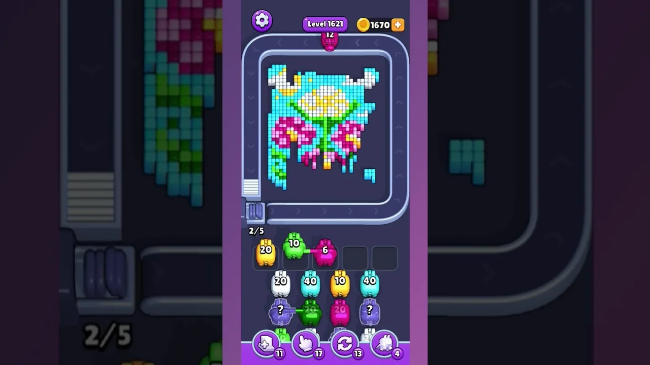 Pixel Flow Level 1621 grid layout and solution screenshot