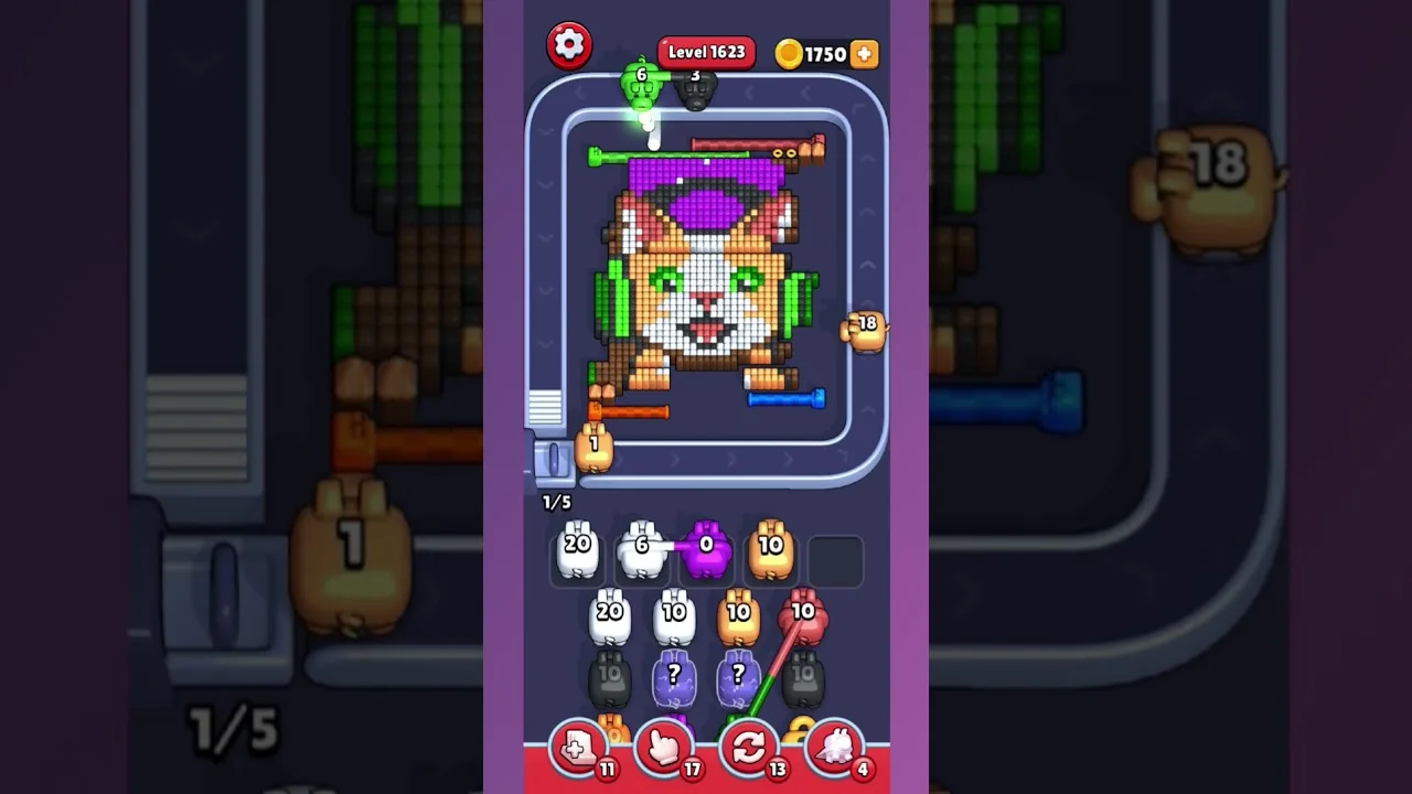 Pixel Flow Level 1623 grid layout and solution screenshot