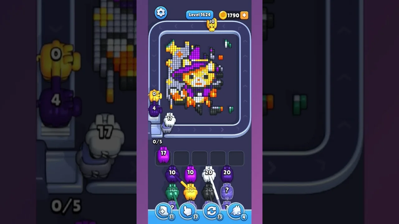 Pixel Flow Level 1624 grid layout and solution screenshot