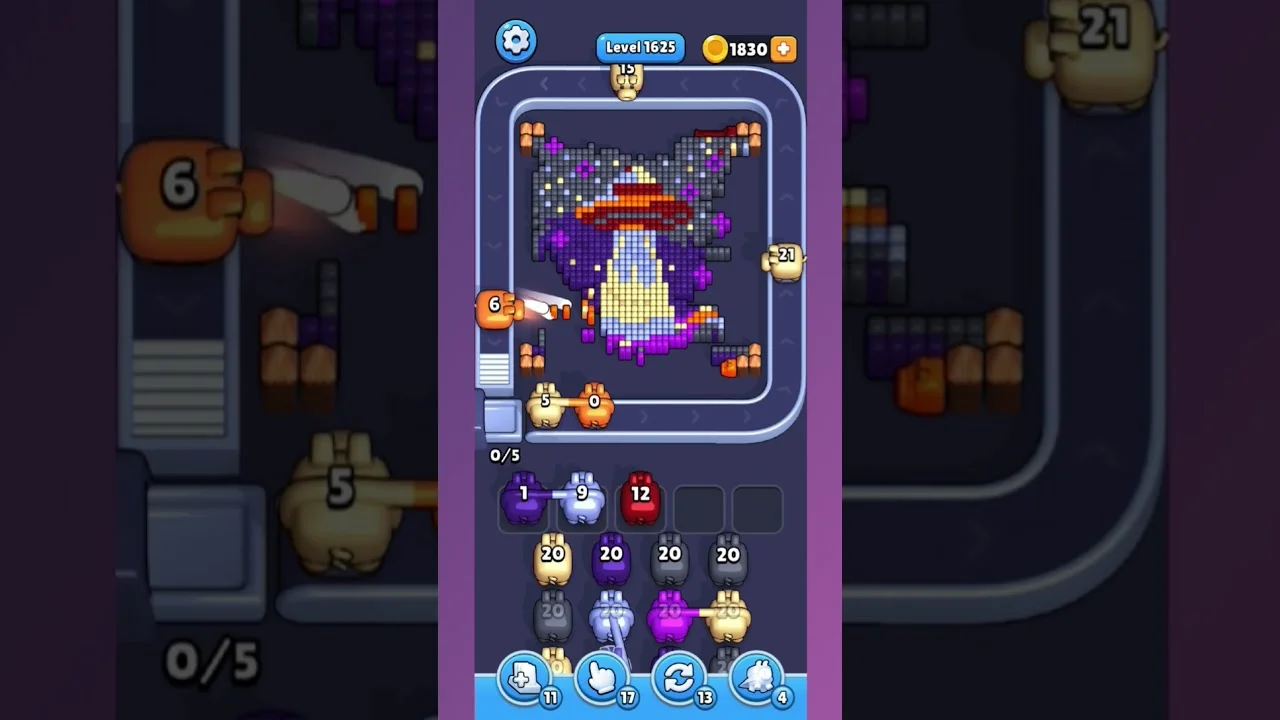 Pixel Flow Level 1625 grid layout and solution screenshot