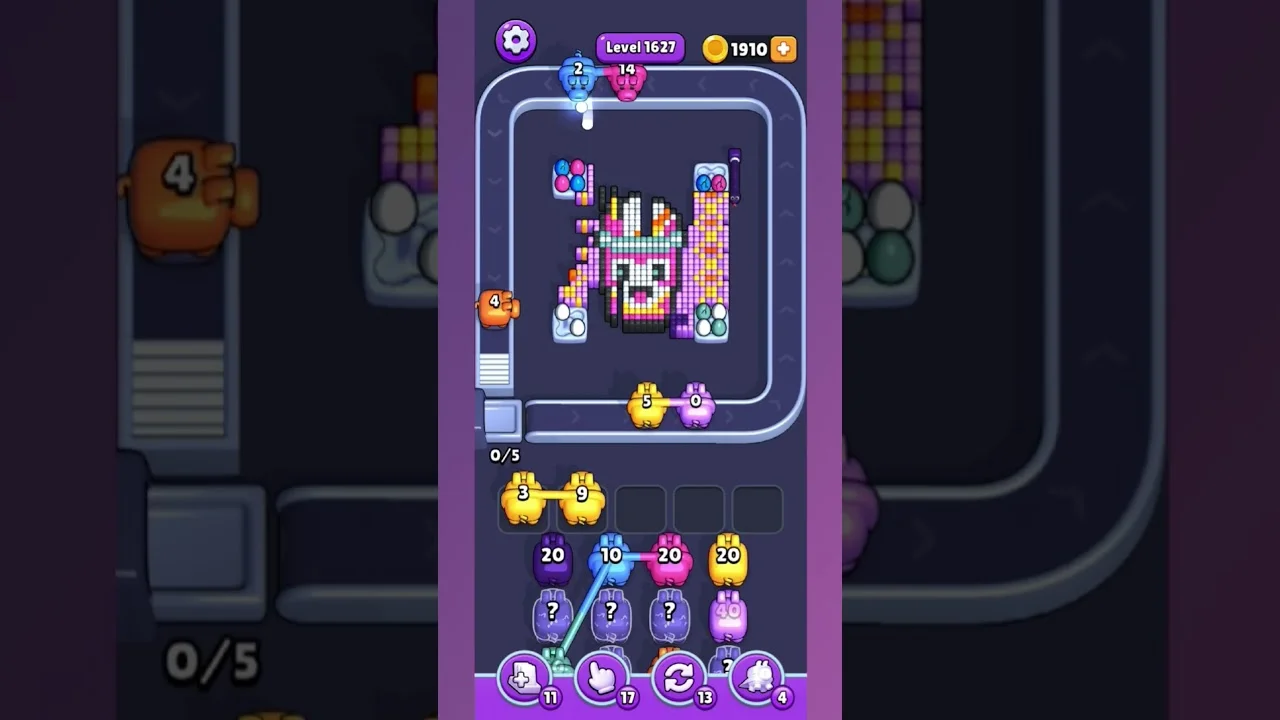 Pixel Flow Level 1627 grid layout and solution screenshot