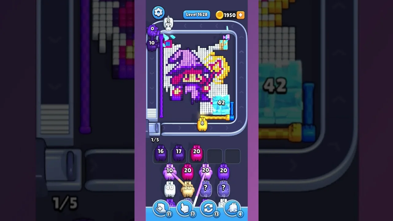 Pixel Flow Level 1628 grid layout and solution screenshot