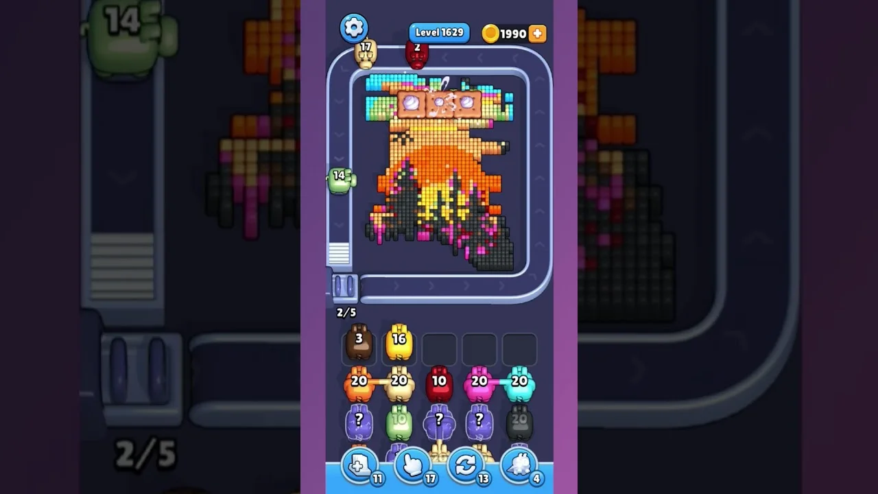 Pixel Flow Level 1629 grid layout and solution screenshot