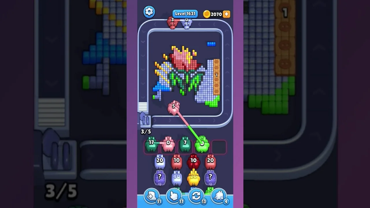 Pixel Flow Level 1631 grid layout and solution screenshot