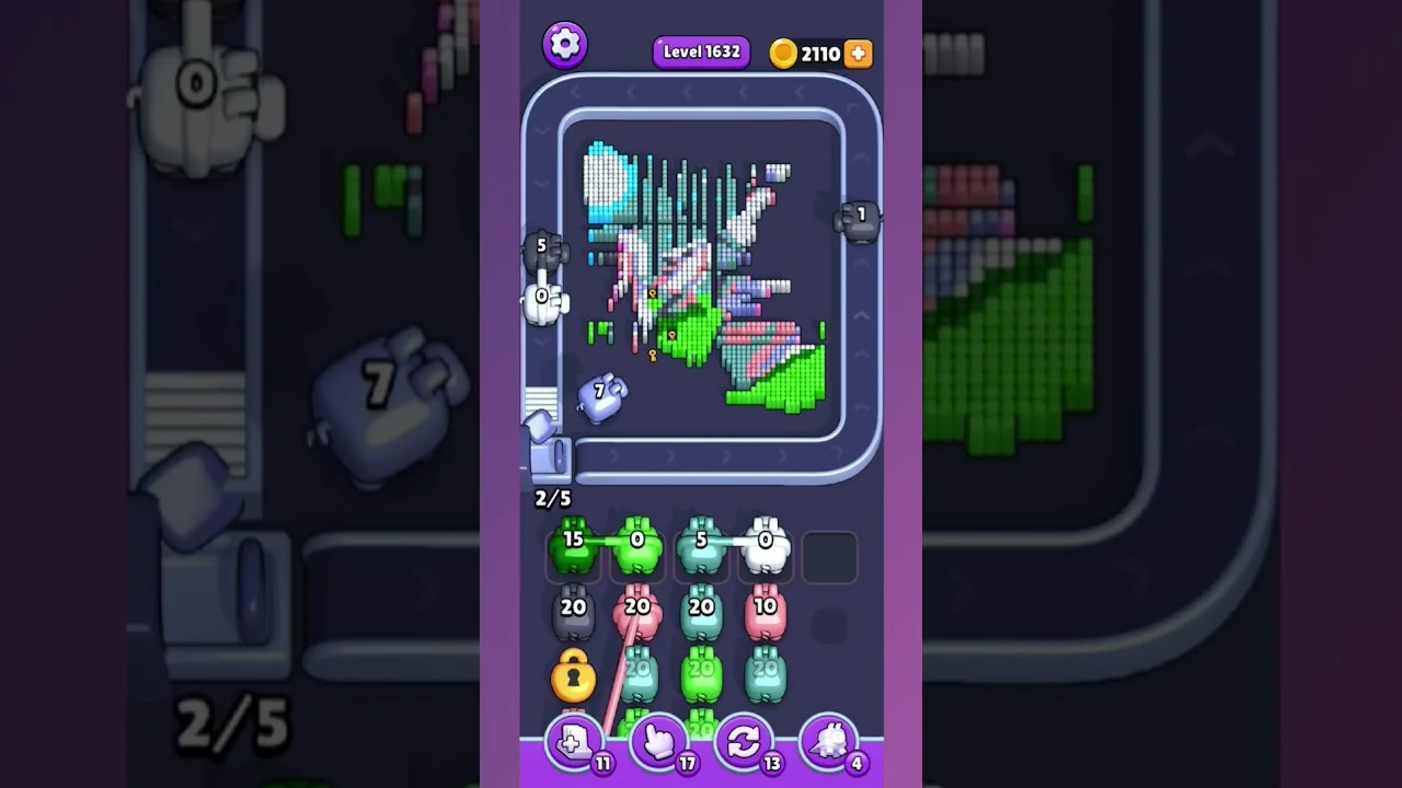 Pixel Flow Level 1632 grid layout and solution screenshot