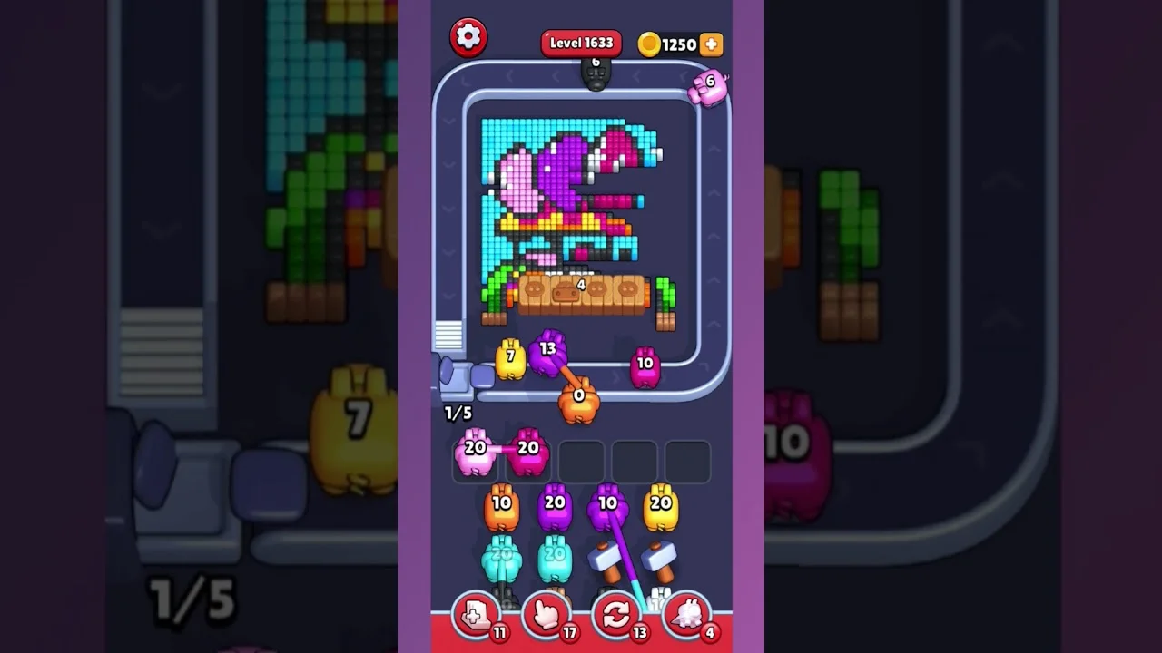 Pixel Flow Level 1633 grid layout and solution screenshot