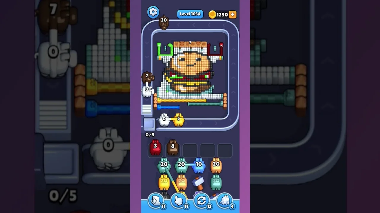 Pixel Flow Level 1634 grid layout and solution screenshot