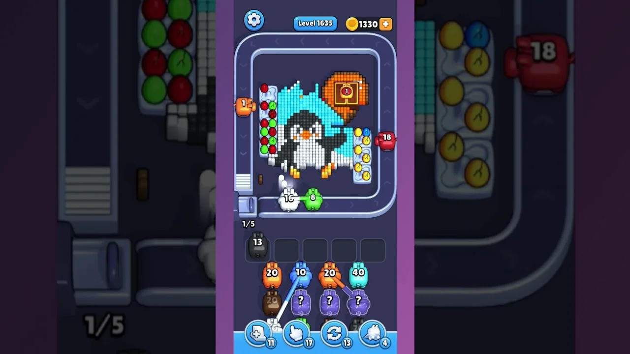 Pixel Flow Level 1635 grid layout and solution screenshot