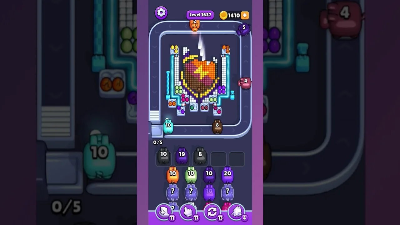 Pixel Flow Level 1637 grid layout and solution screenshot