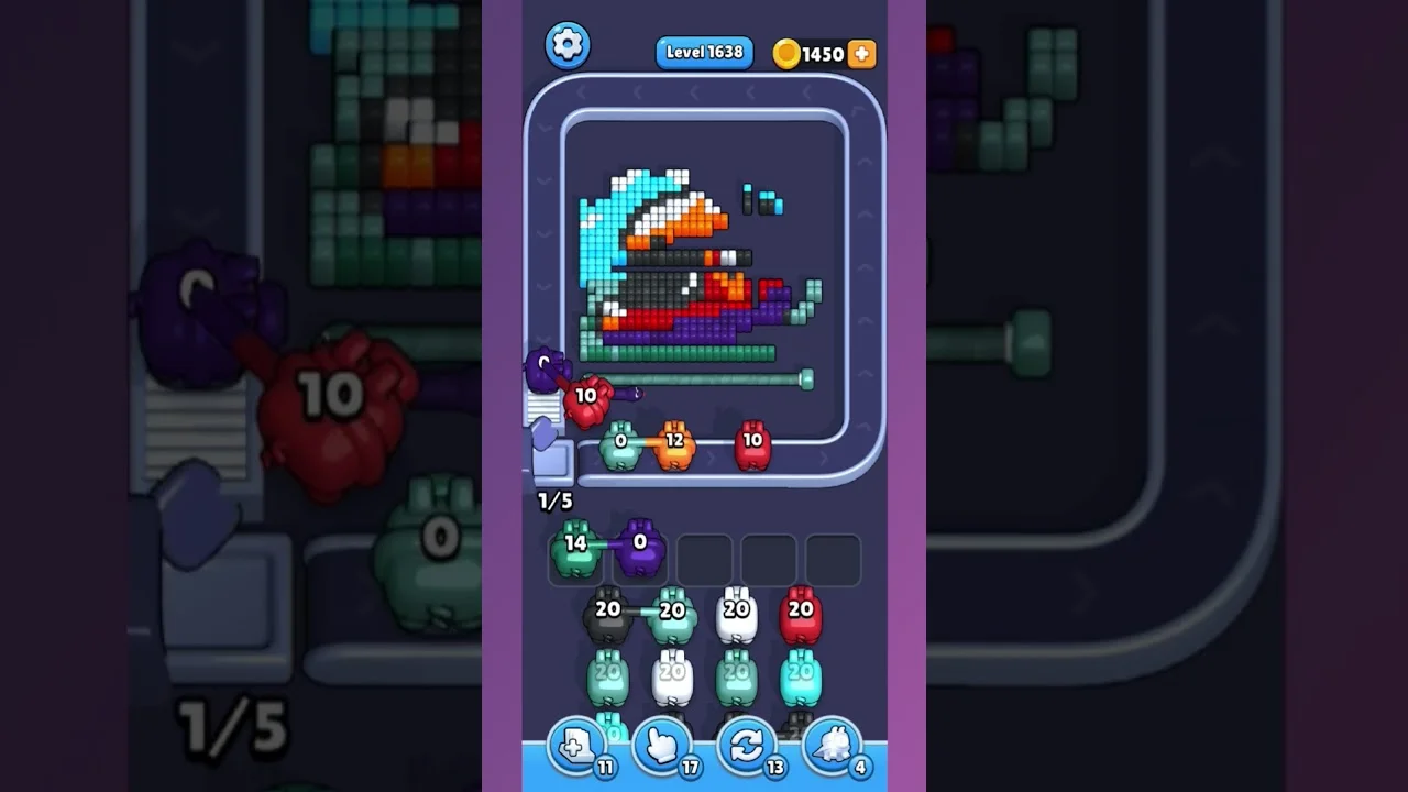 Pixel Flow Level 1638 grid layout and solution screenshot