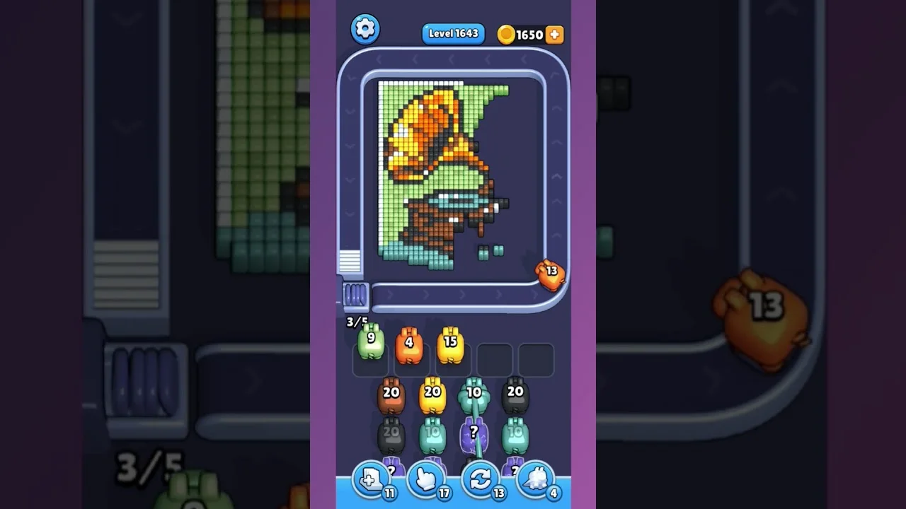 Pixel Flow Level 1643 grid layout and solution screenshot