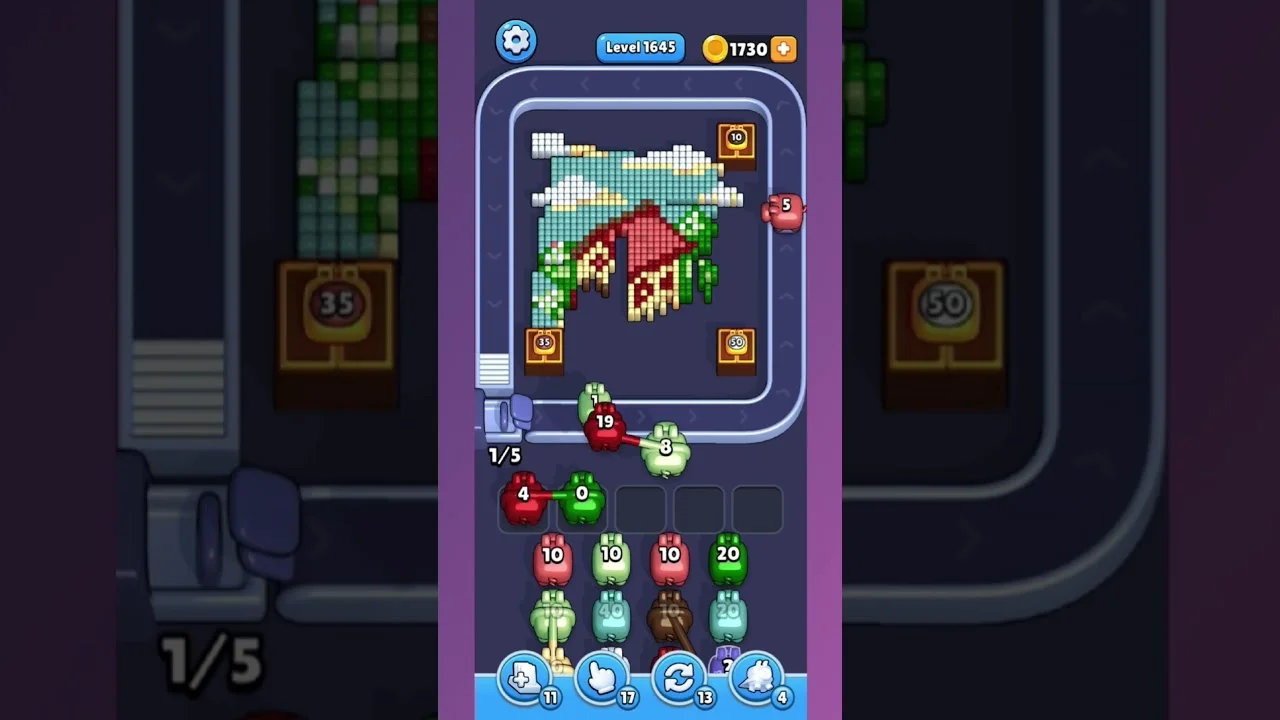 Pixel Flow Level 1645 grid layout and solution screenshot