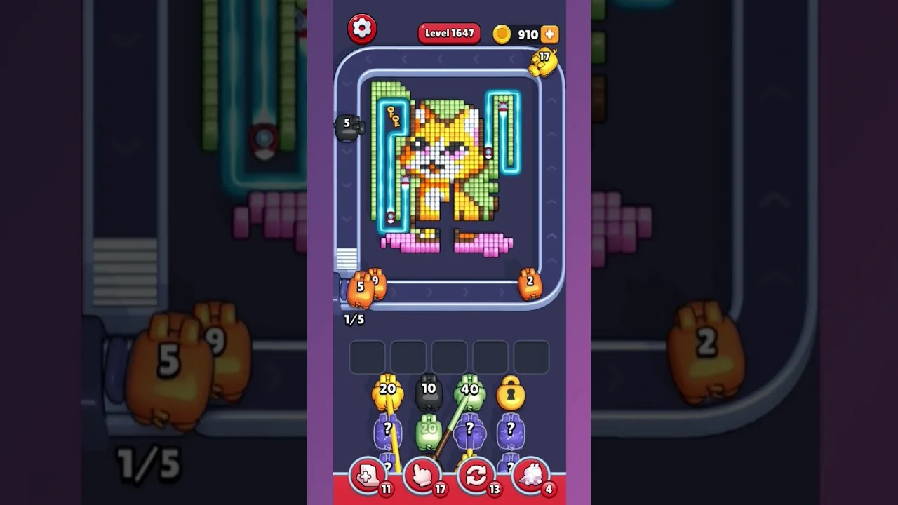 Pixel Flow Level 1647 grid layout and solution screenshot