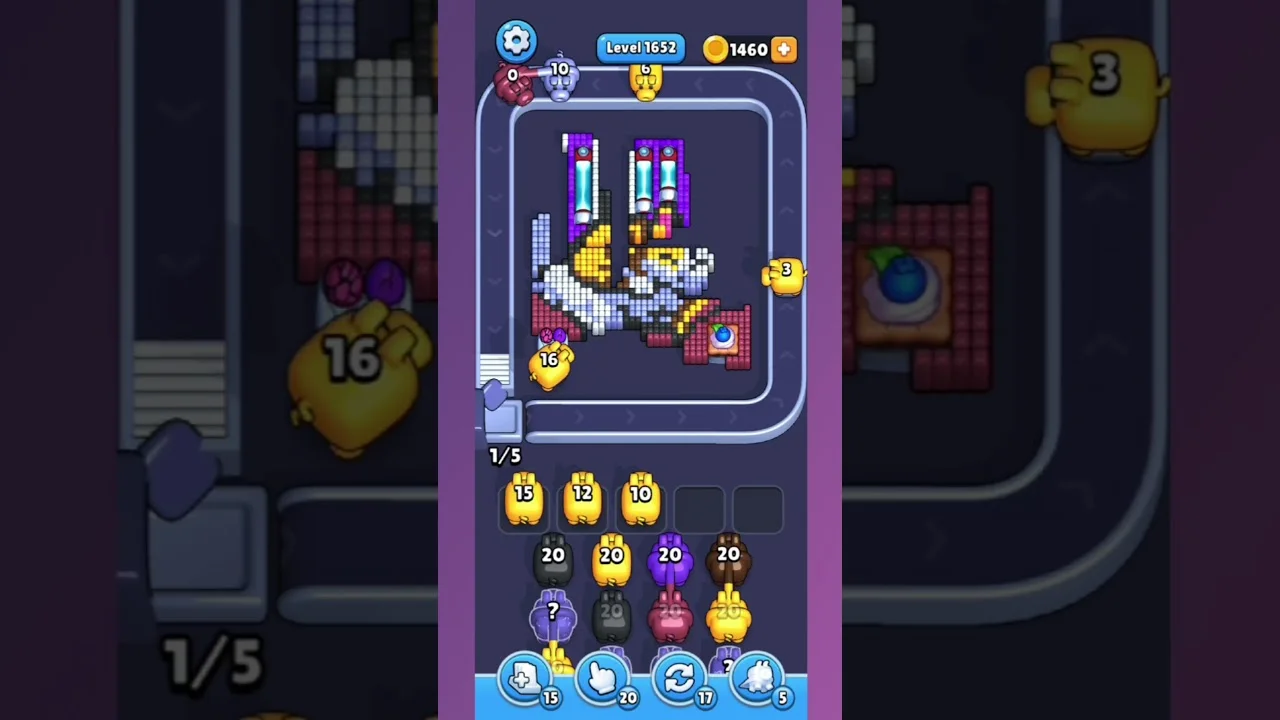 Pixel Flow Level 1652 grid layout and solution screenshot