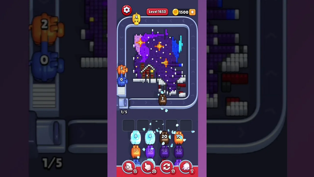 Pixel Flow Level 1653 grid layout and solution screenshot