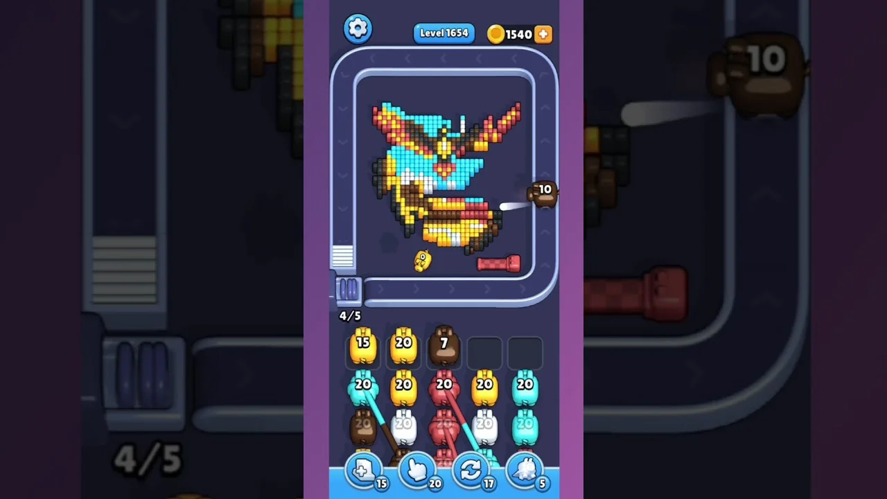 Pixel Flow Level 1654 grid layout and solution screenshot