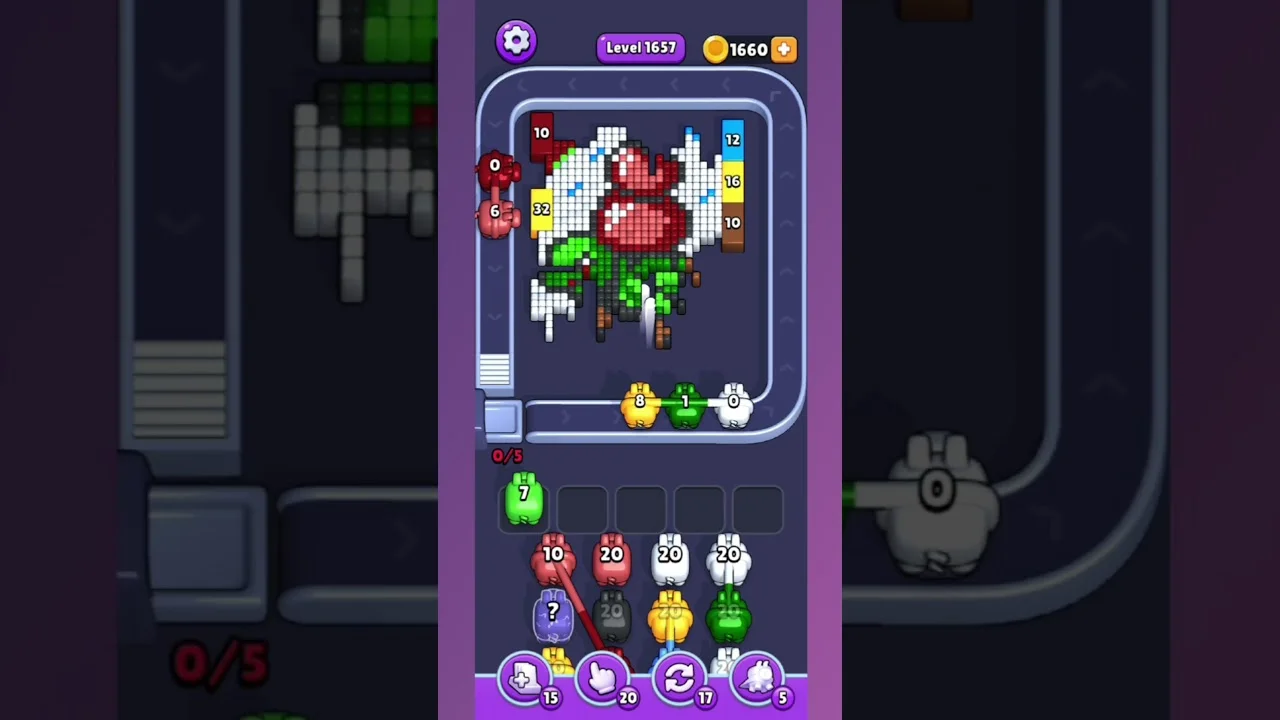 Pixel Flow Level 1657 grid layout and solution screenshot
