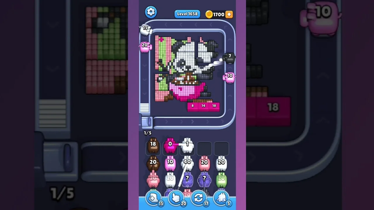 Pixel Flow Level 1658 grid layout and solution screenshot