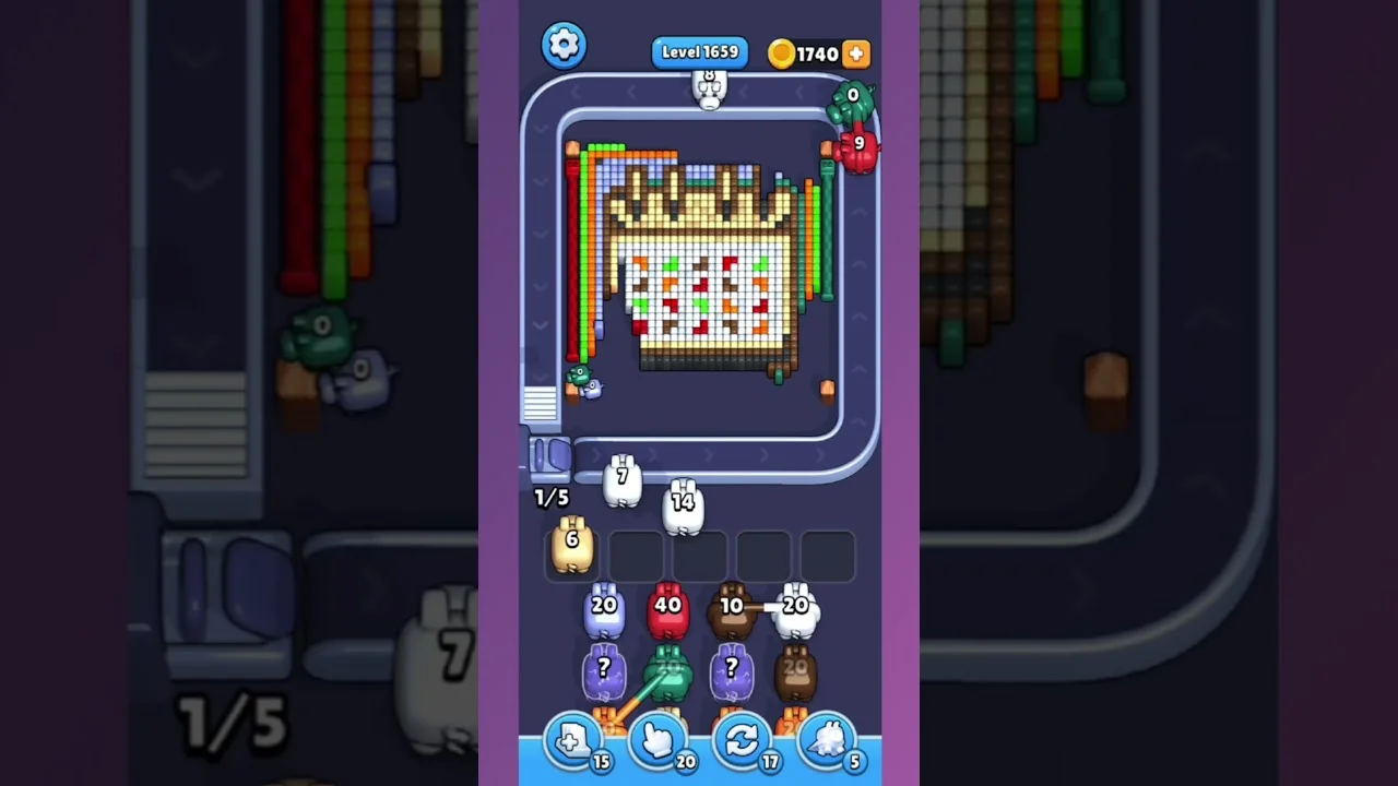Pixel Flow Level 1659 grid layout and solution screenshot