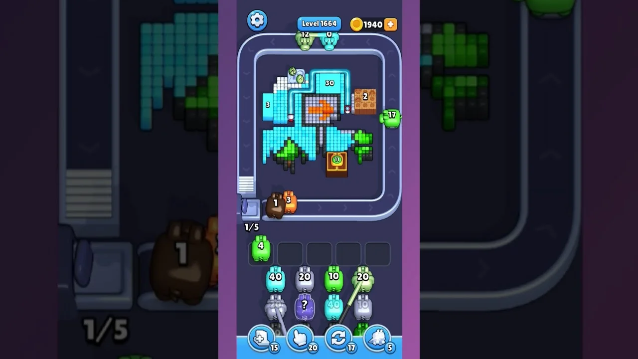 Pixel Flow Level 1664 grid layout and solution screenshot