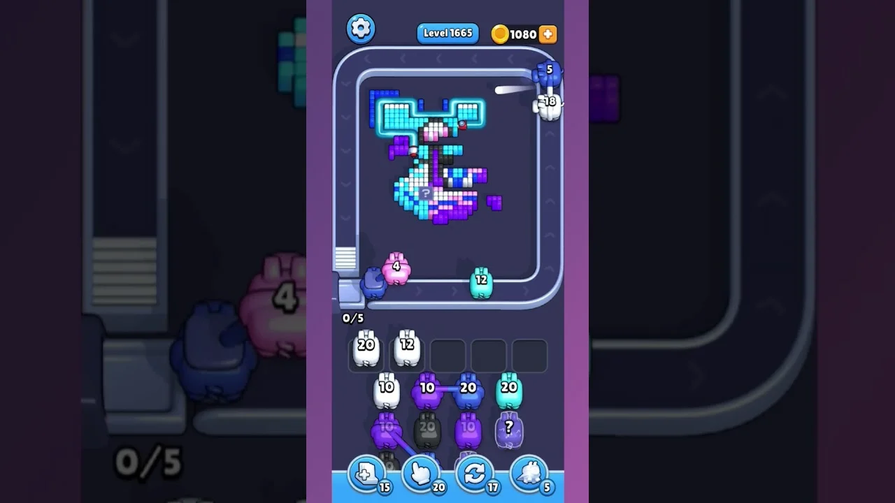 Pixel Flow Level 1665 grid layout and solution screenshot