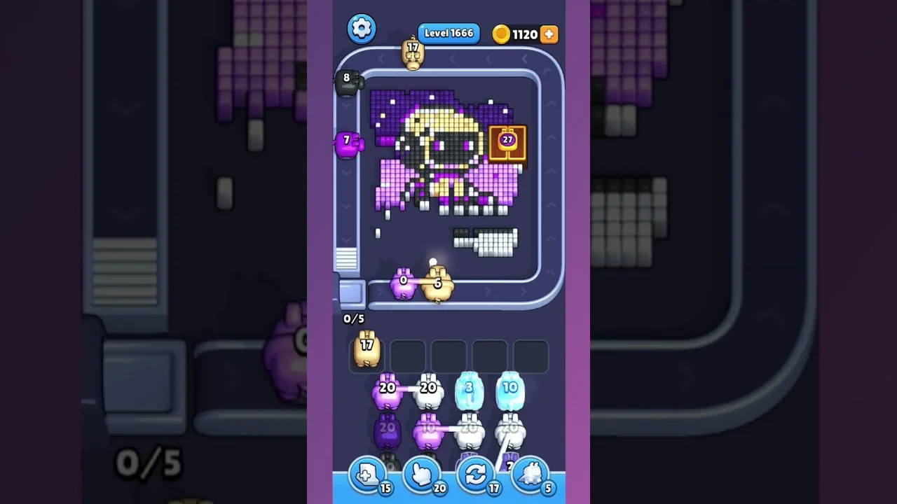 Pixel Flow Level 1666 grid layout and solution screenshot