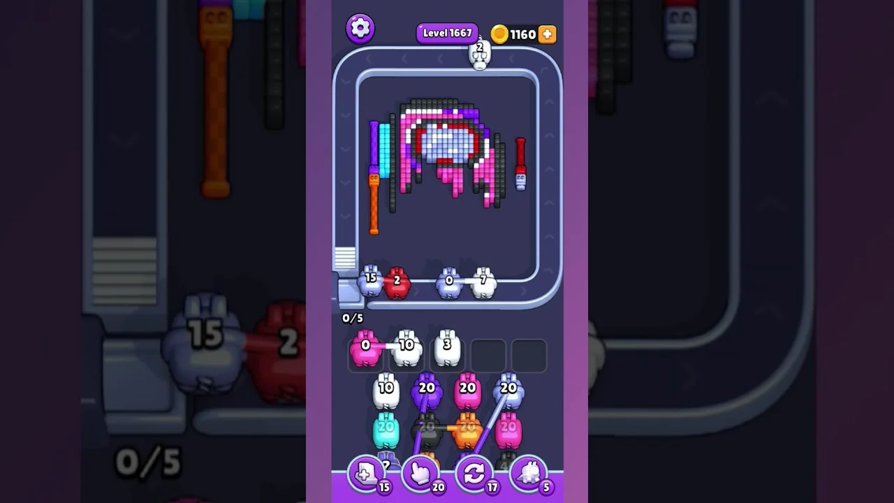 Pixel Flow Level 1667 grid layout and solution screenshot