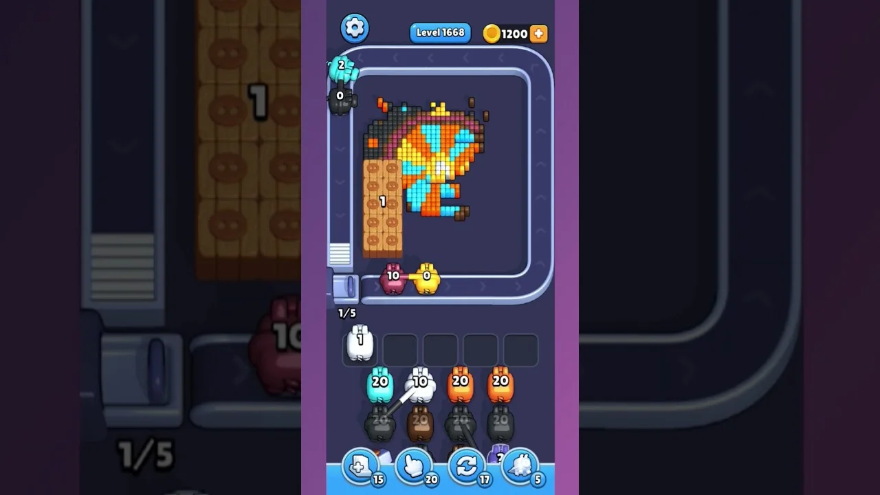 Pixel Flow Level 1668 grid layout and solution screenshot