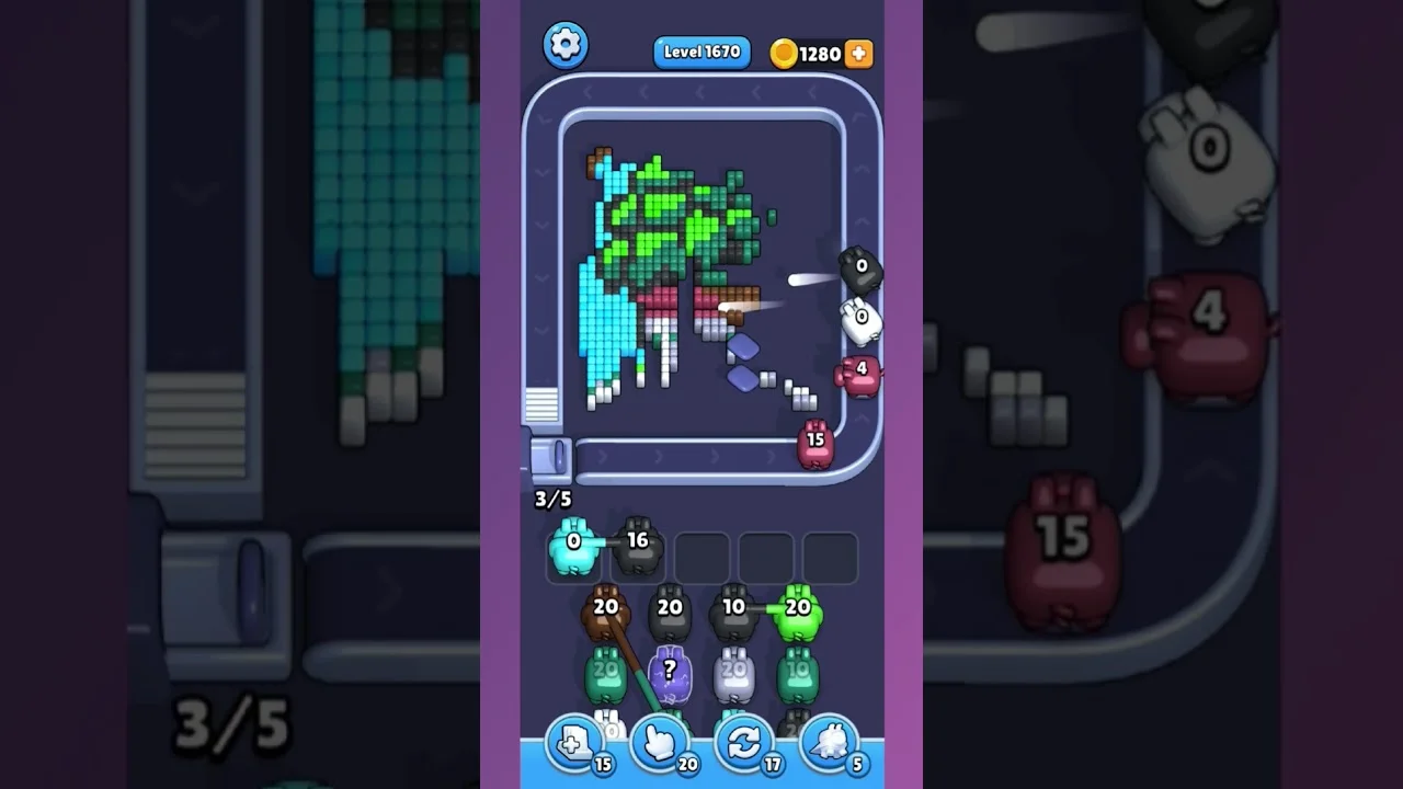 Pixel Flow Level 1670 grid layout and solution screenshot