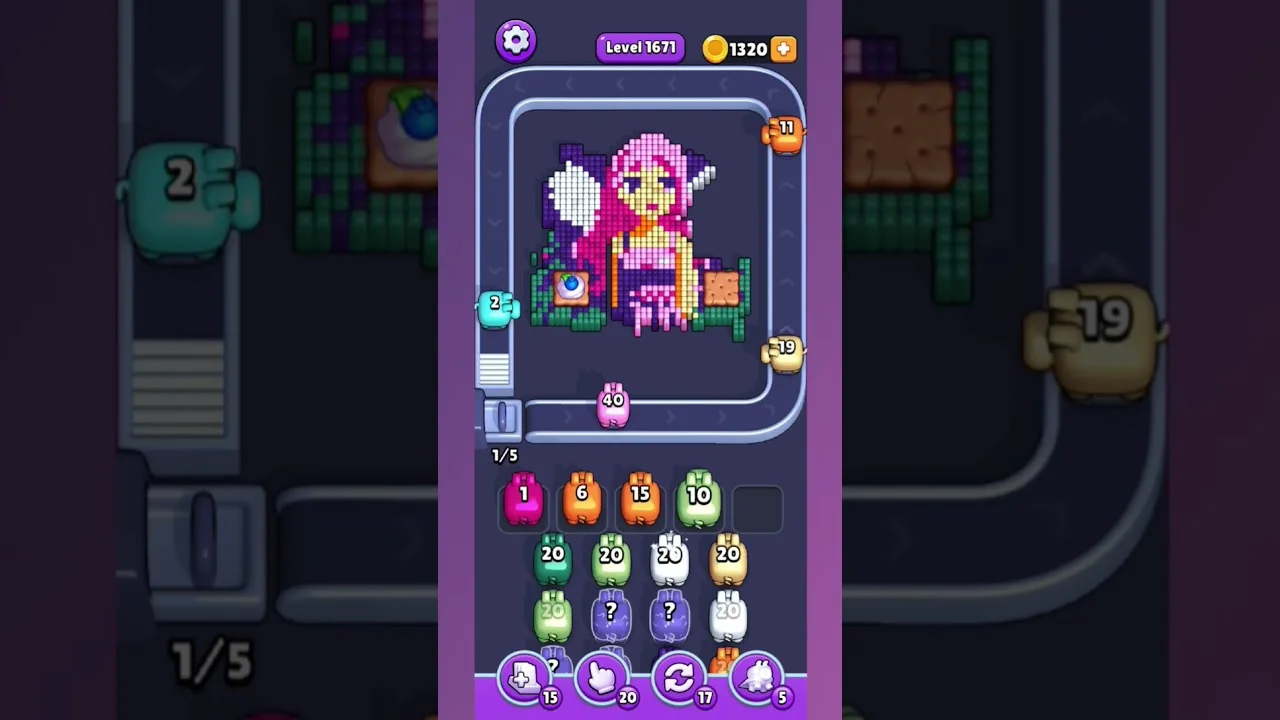 Pixel Flow Level 1671 grid layout and solution screenshot