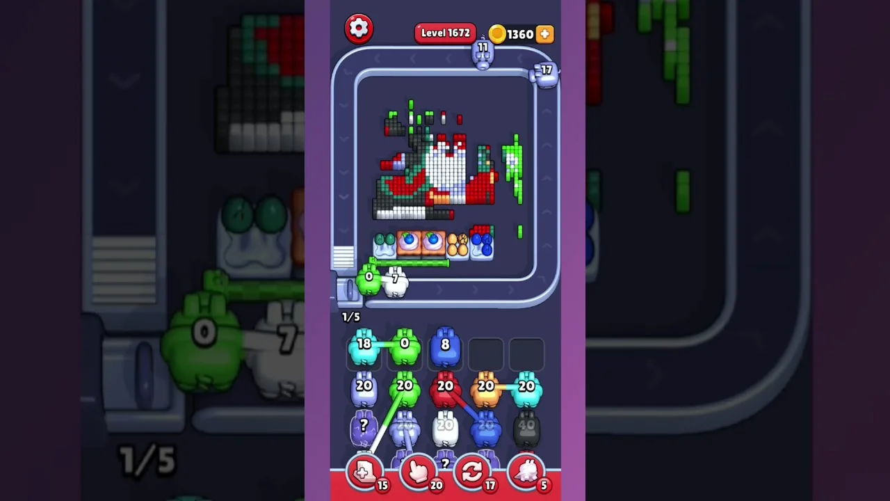 Pixel Flow Level 1672 grid layout and solution screenshot