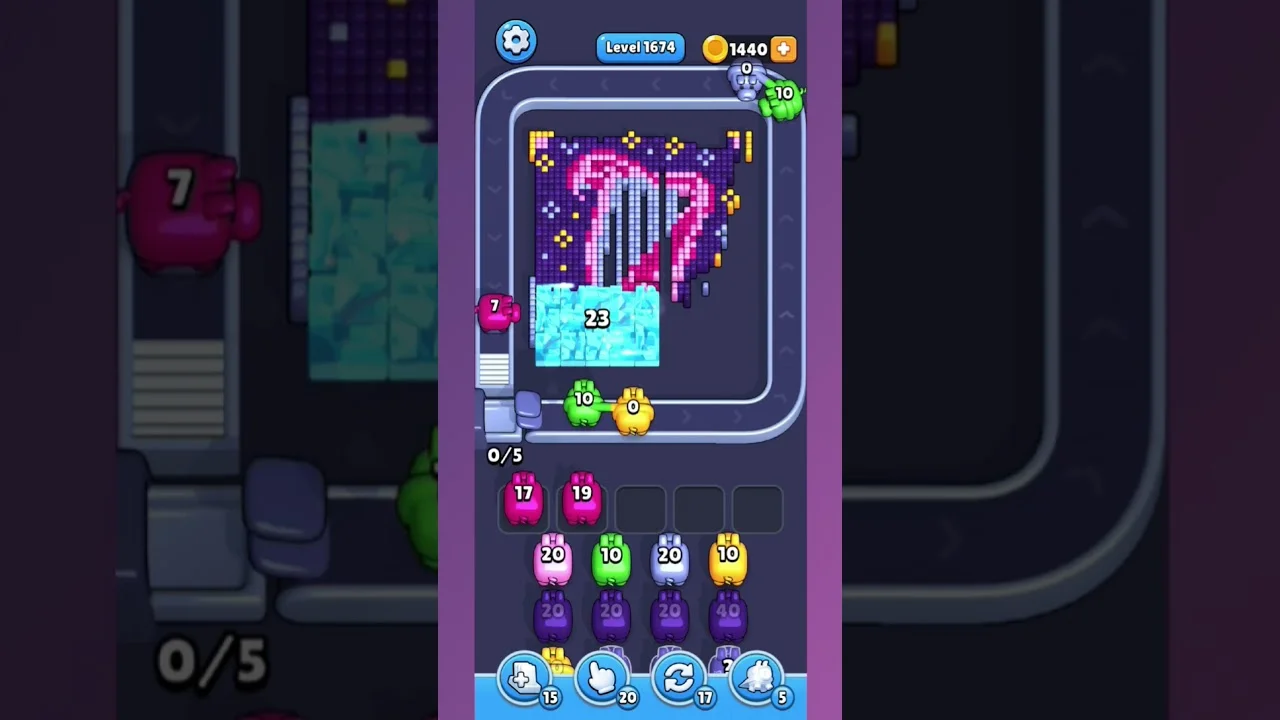 Pixel Flow Level 1674 grid layout and solution screenshot