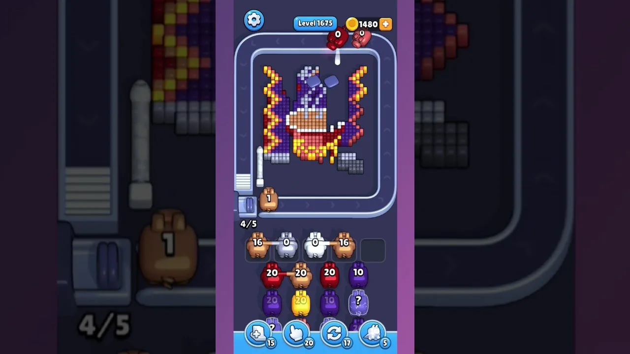 Pixel Flow Level 1675 grid layout and solution screenshot