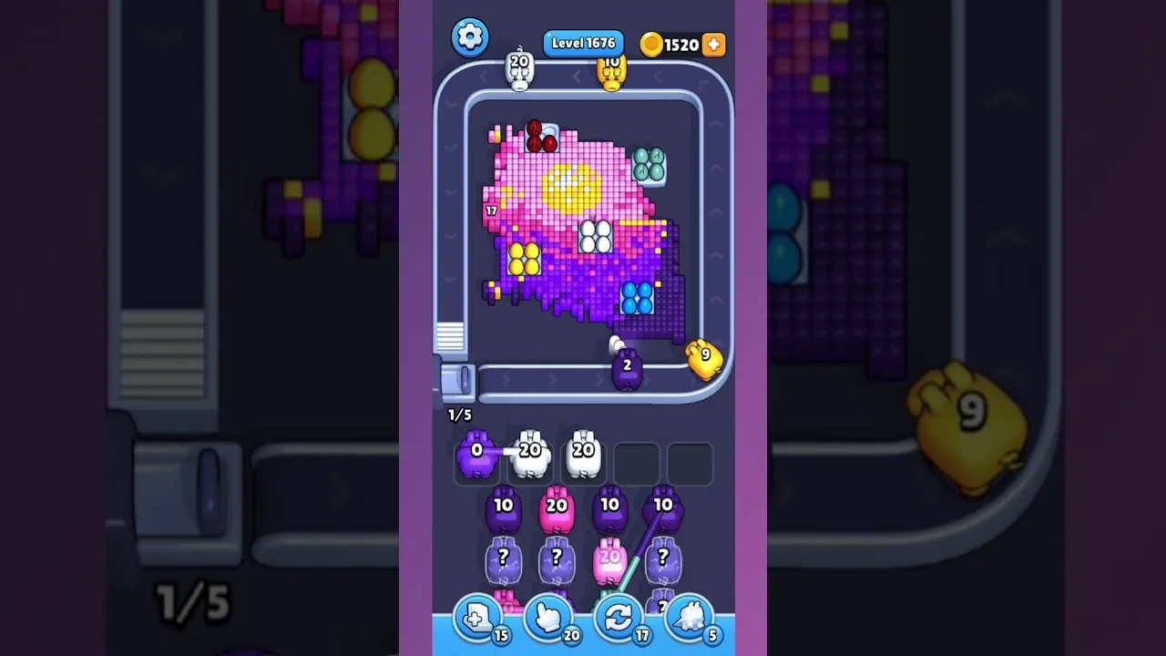 Pixel Flow Level 1676 grid layout and solution screenshot
