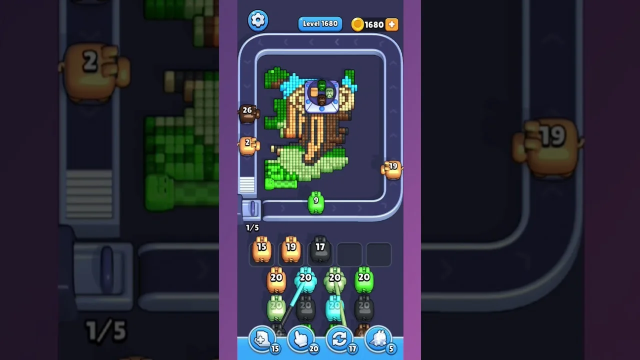 Pixel Flow Level 1680 grid layout and solution screenshot
