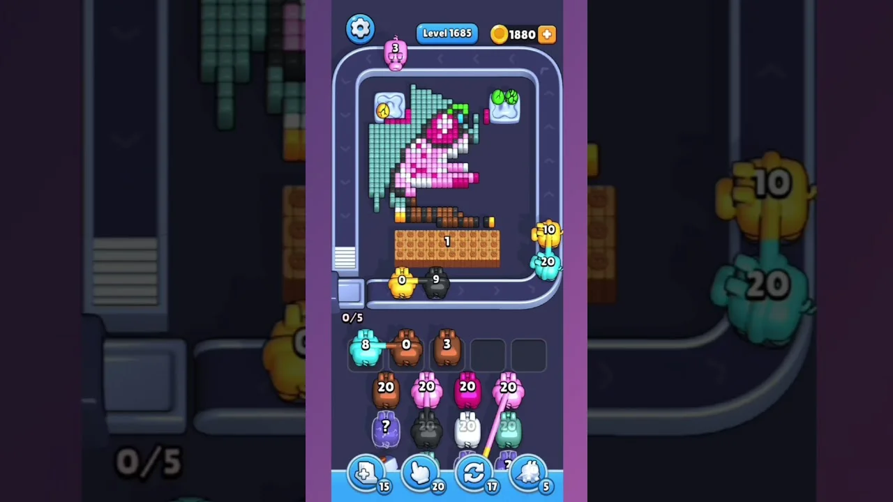 Pixel Flow Level 1685 grid layout and solution screenshot