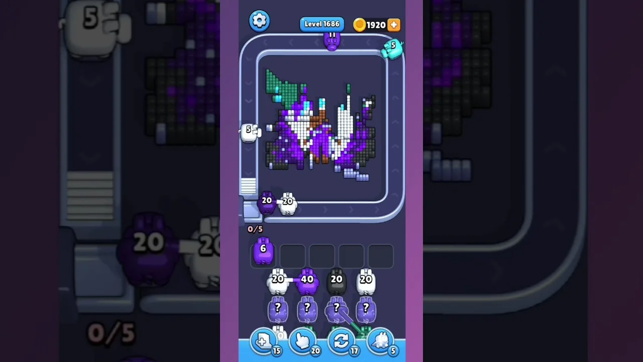 Pixel Flow Level 1686 grid layout and solution screenshot