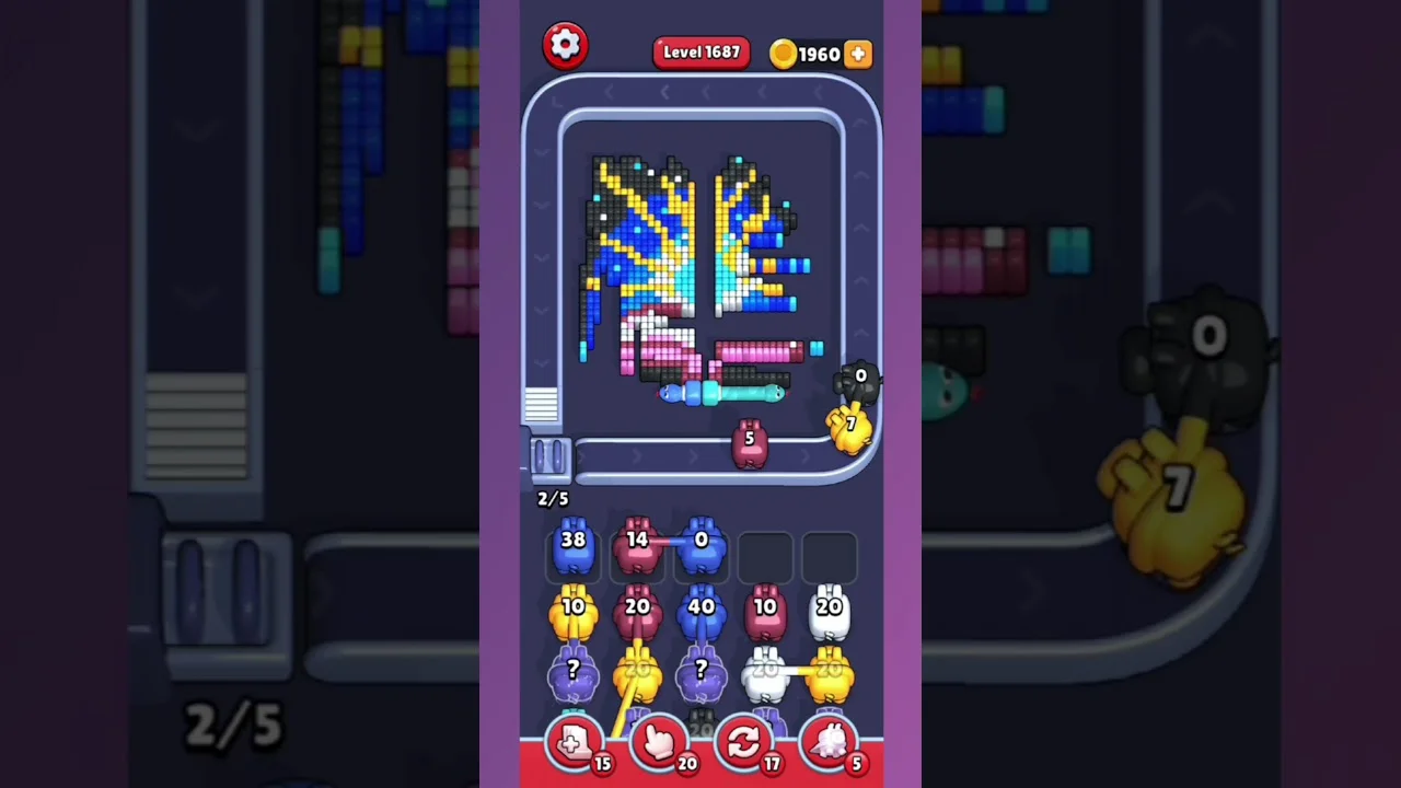 Pixel Flow Level 1687 grid layout and solution screenshot