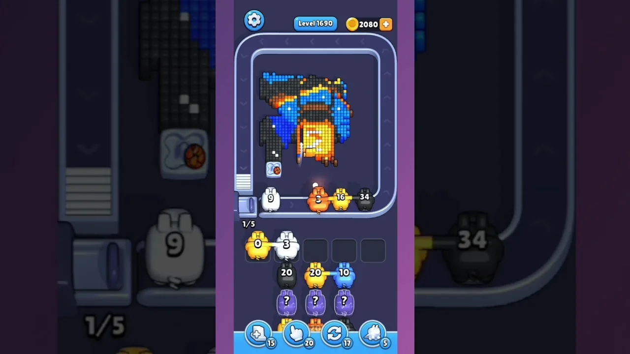 Pixel Flow Level 1690 grid layout and solution screenshot