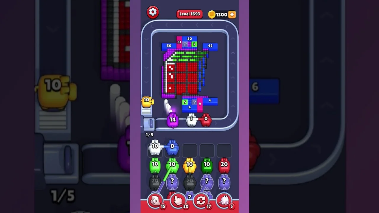 Pixel Flow Level 1693 grid layout and solution screenshot
