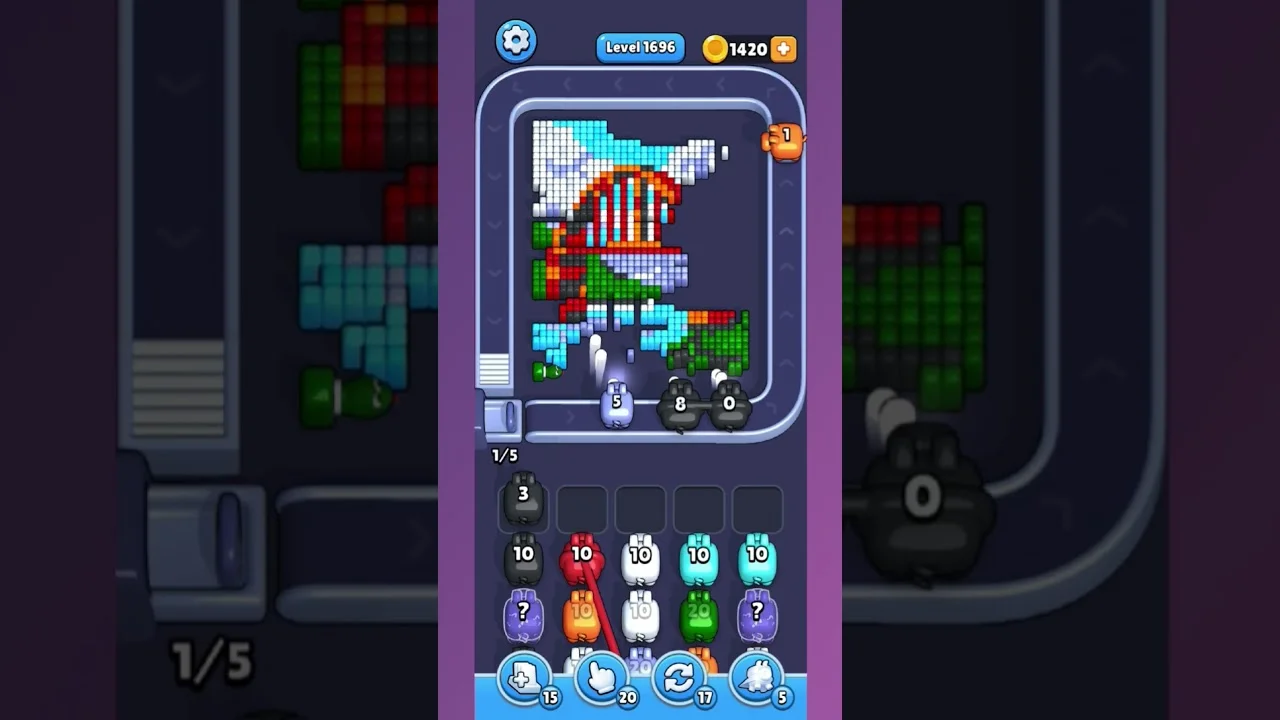 Pixel Flow Level 1696 grid layout and solution screenshot