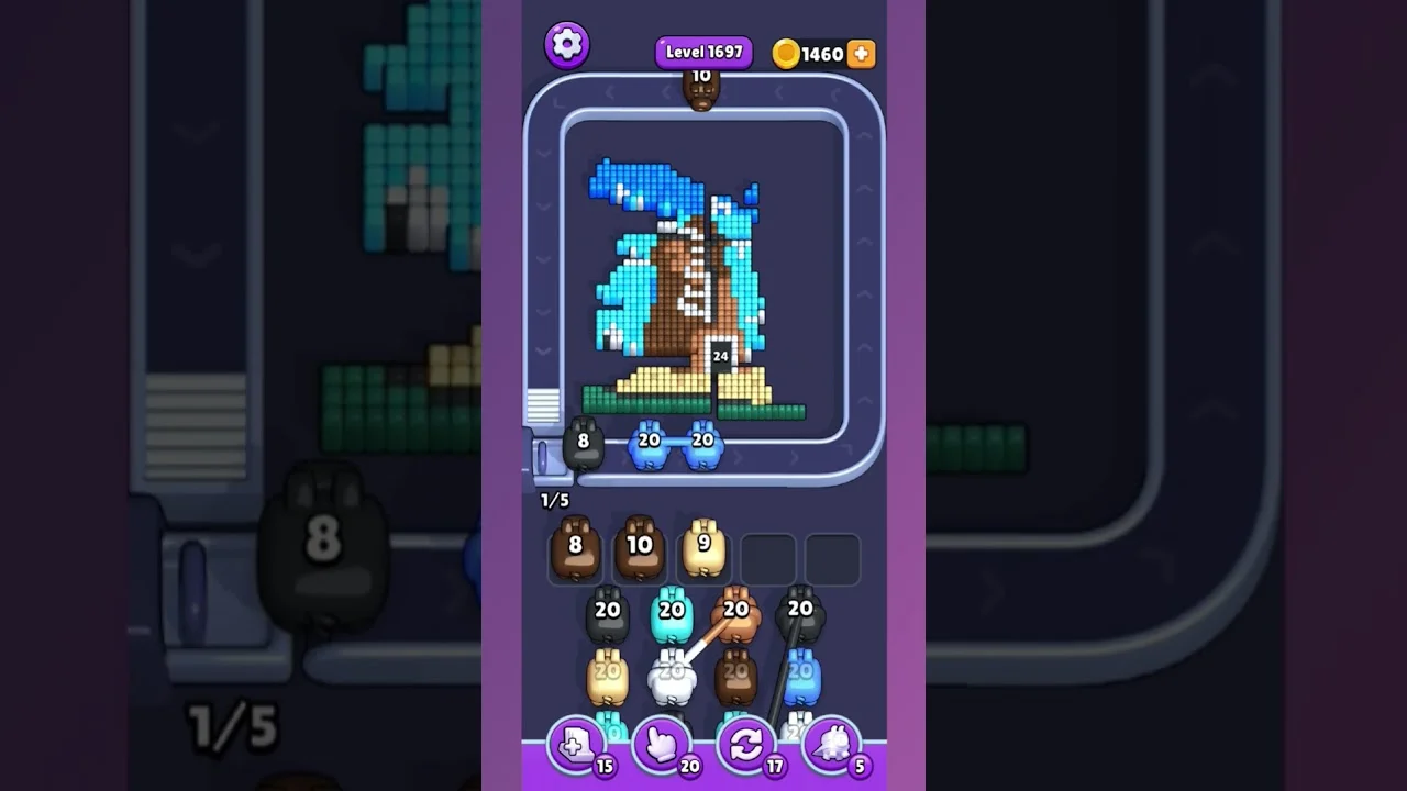 Pixel Flow Level 1697 grid layout and solution screenshot